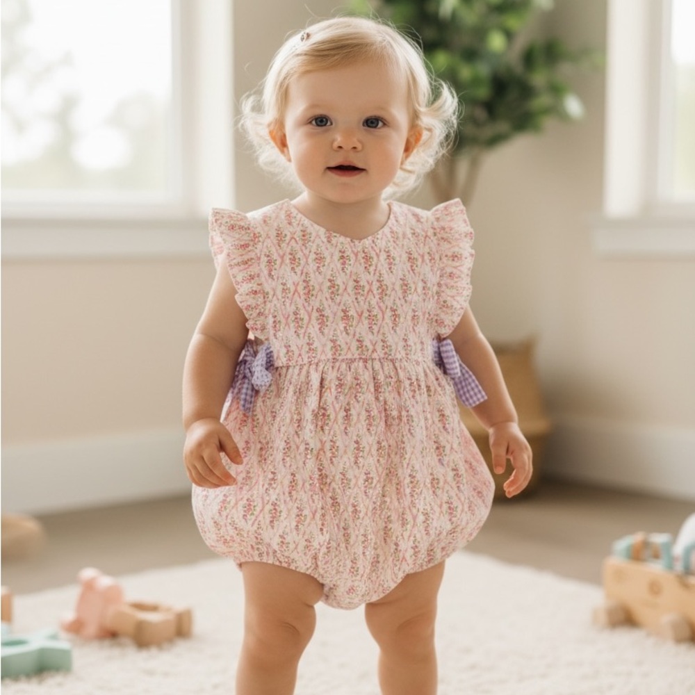 Floral Baby Romper with Ruffle Sleeves 18M